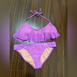 Hot Water women’s XL ruffle top bikini set, light purple lavender
